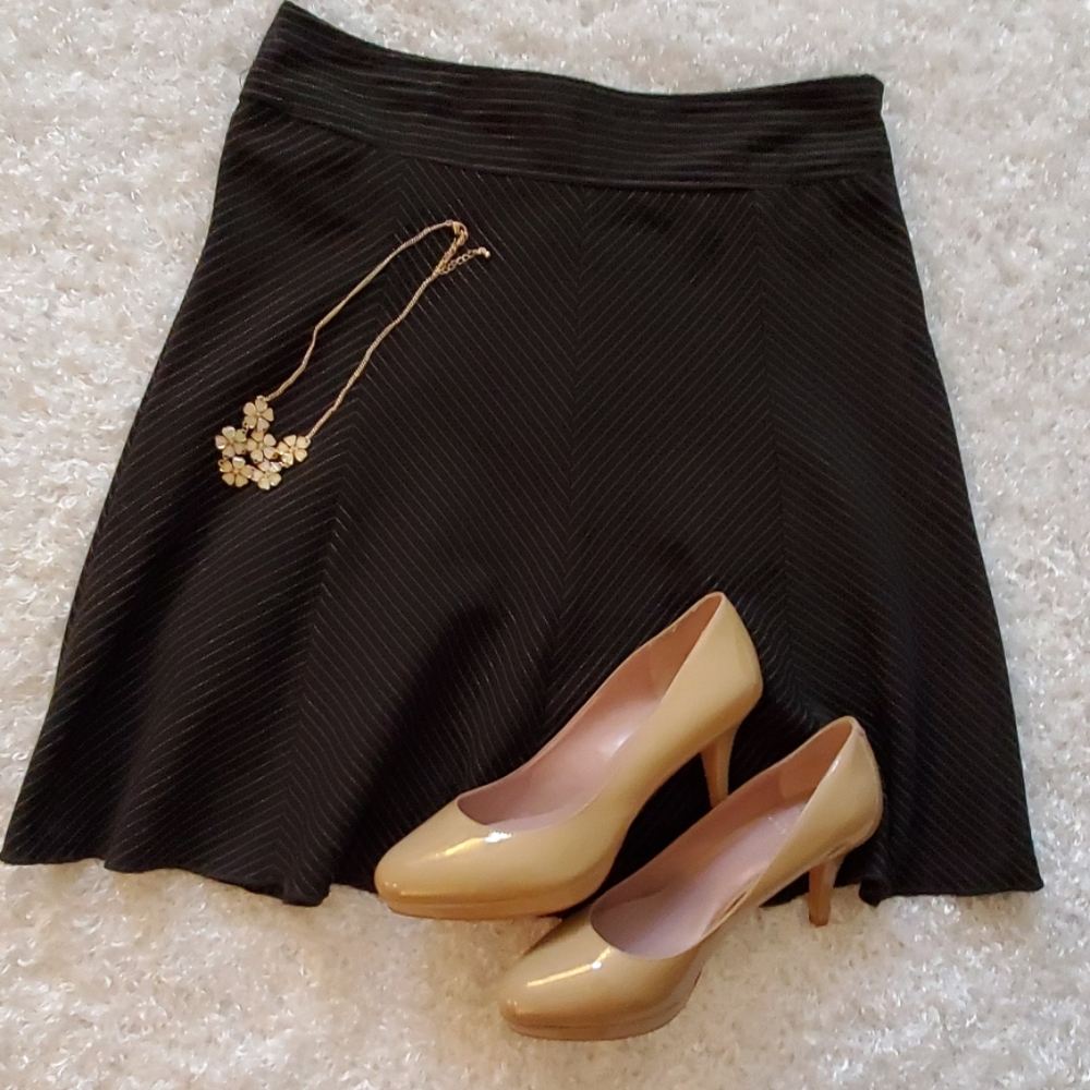 Black/Brown Diagonal Striped A-Line Career Skirt